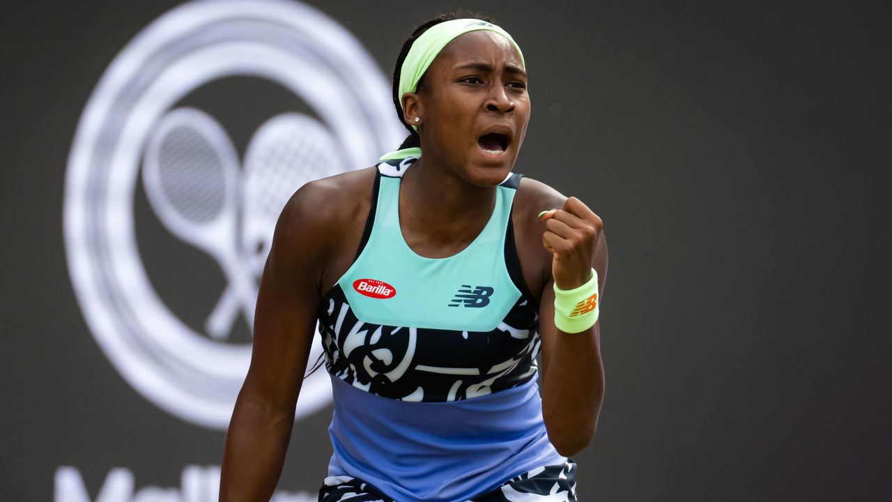 BERLIN, GERMANY - JUNE 17: Coco Gauff of the United States in action against Karolina Pliskova of the Czech Republic in her quarter-final match on Day 5 of the bett1open 2022 Berlin, Part of the Hologic WTA Tour, at LTTC Rot-Weiß e.V. on June 17, 2022 in Berlin, Germany