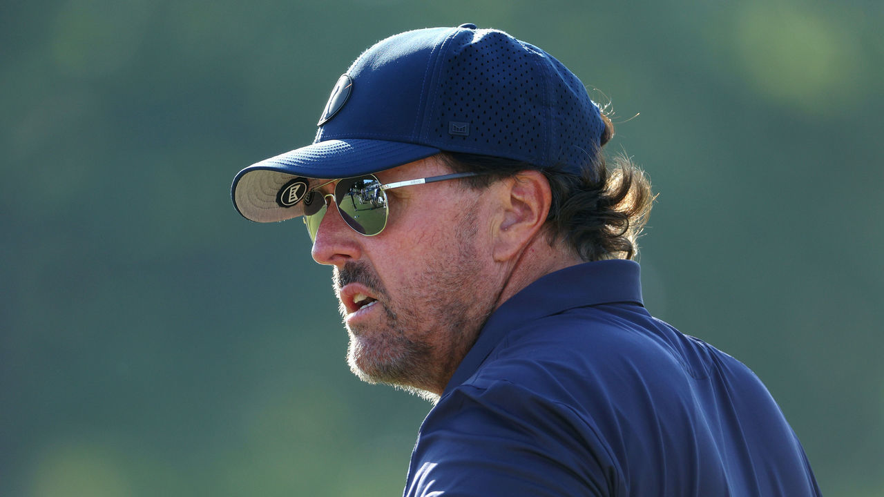 BROOKLINE, MASSACHUSETTS - JUNE 17: Phil Mickelson of the United States looks on from the driving range during the second round of the 122nd U.S. Open Championship at The Country Club on June 17, 2022 in Brookline, Massachusetts.