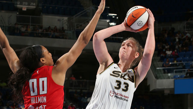 MILWAUKEE, WI - JUNE 17: Emma Meesseman #33 of the Chicago Sky shoots the ball during the game against the Atlanta Dream on June 17, 2022 at the Wintrust Arena in Chicago, Illinois. Mandatory Copyright Notice: Copyright 2022 NBAE .