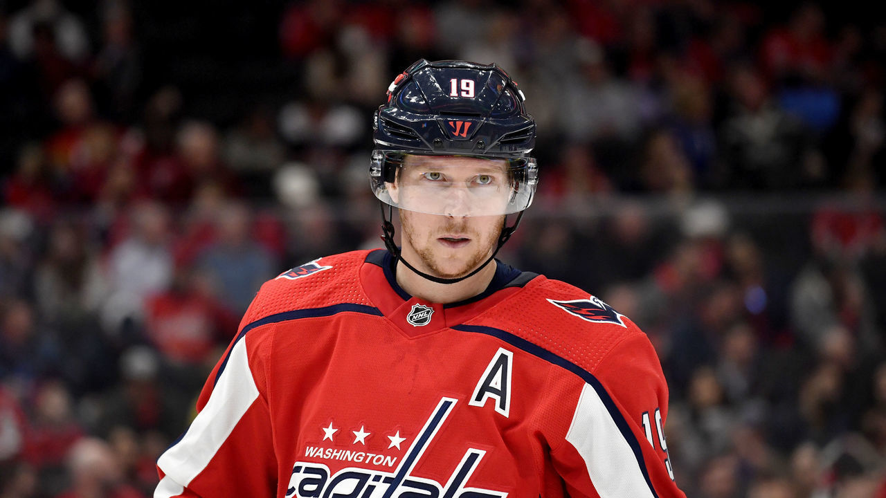 WASHINGTON, DC - MARCH 03: Capitals center Nicklas Backstrom (19) waits for a face-off during the Carolina Hurricanes versus Washington Capitals National Hockey League game on March 3, 2022 at Capital One Arena in Washington, D.C..