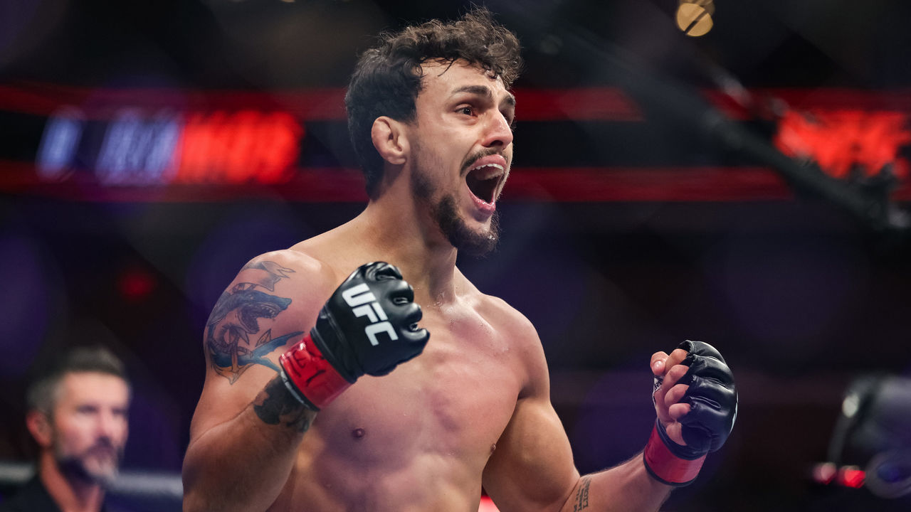 AUSTIN, TEXAS - JUNE 18: Ricardo Ramos of Brazil celebrates defeating Danny Chavez during their featherweight fight at the UFC Fight Night event at Moody Center on June 18, 2022 in Austin, Texas.