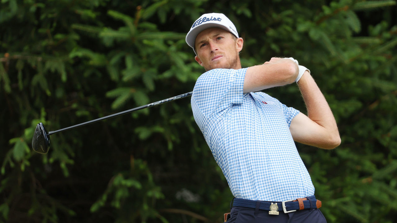 BROOKLINE, MASSACHUSETTS - JUNE 18: Will Zalatoris of the United States plays his shot from the 18th tee during the third round of the 122nd U.S. Open Championship at The Country Club on June 18, 2022 in Brookline, Massachusetts.