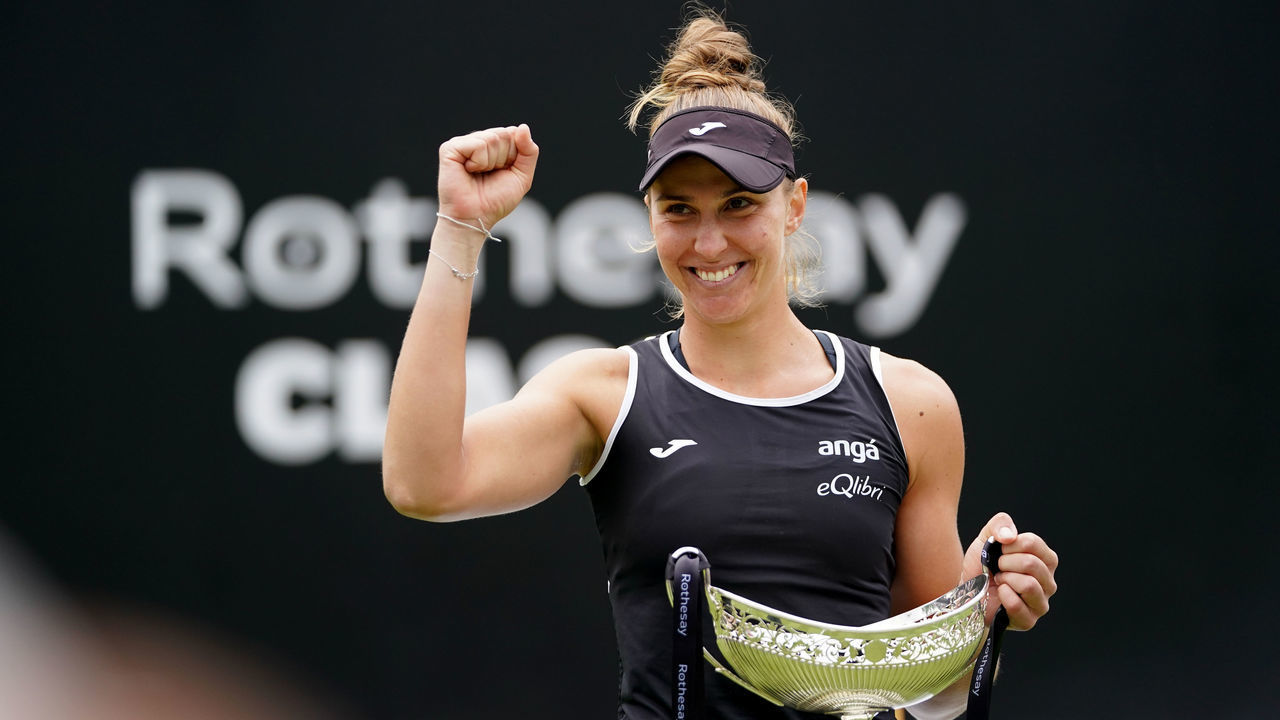 Beatriz Haddad Maia celebrates with the trophy after Zhang Shuai retired from their final match on day nine of the Rothesay Classic Birmingham at Edgbaston Priory Club. Picture date: Sunday June 19, 2022.