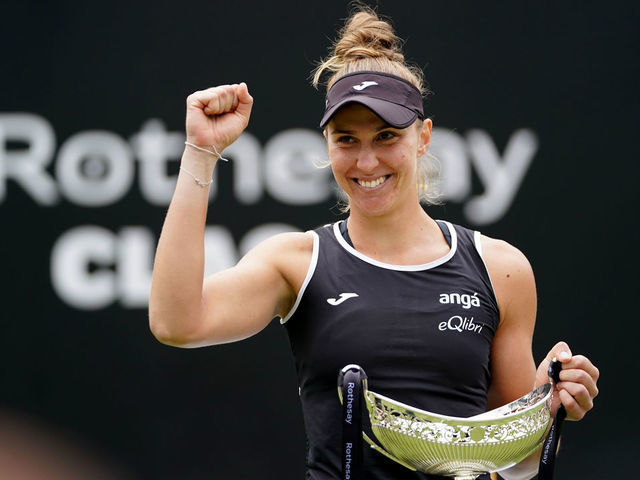 Beatriz Haddad Maia celebrates with the trophy after Zhang Shuai retired from their final match on day nine of the Rothesay Classic Birmingham at Edgbaston Priory Club. Picture date: Sunday June 19, 2022.