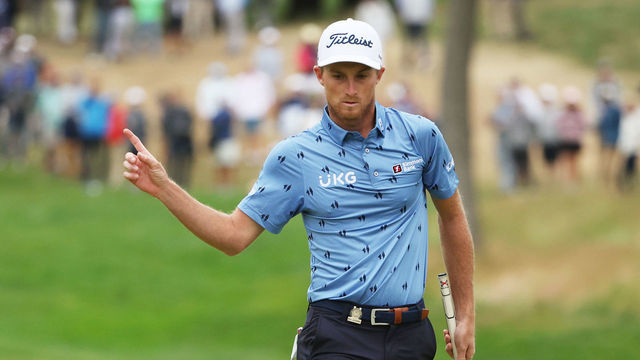 BROOKLINE, MASSACHUSETTS - JUNE 19: Will Zalatoris of the United States celebrates making birdie on the ninth green during the final round of the 122nd U.S. Open Championship at The Country Club on June 19, 2022 in Brookline, Massachusetts.