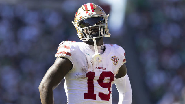 PHILADELPHIA, PA - SEPTEMBER 19: Deebo Samuel #19 of the San Francisco 49ers looks on against the Philadelphia Eagles at Lincoln Financial Field on September 19, 2021 in Philadelphia, Pennsylvania.