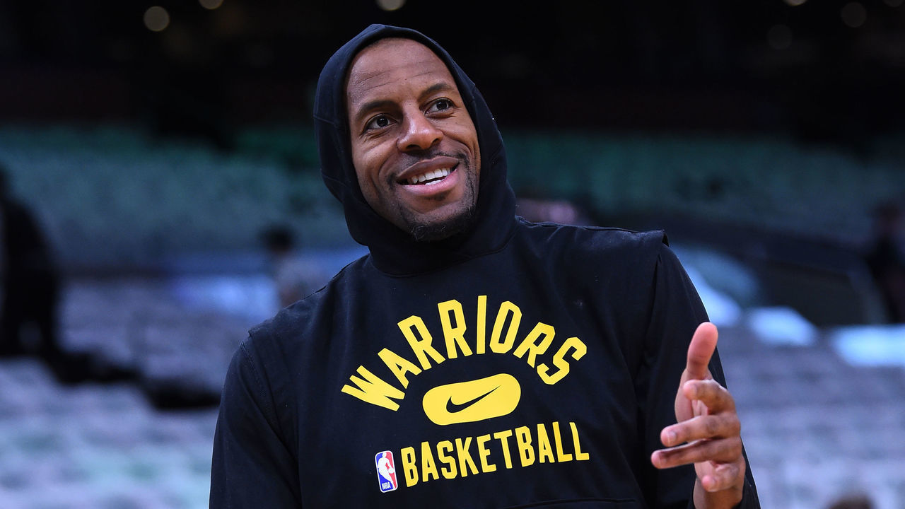 BOSTON, MA - JUNE 10: Andre Iguodala #9 of the Golden State Warriors smiles prior to the game against the Boston Celtics during Game Four of the 2022 NBA Finals on June 10, 2022 at TD Garden in Boston, Massachusetts. NOTE TO USER: User expressly acknowledges and agrees that, by downloading and or using this photograph, user is consenting to the terms and conditions of Getty Images License Agreement. Mandatory Copyright Notice: Copyright 2022 NBAE