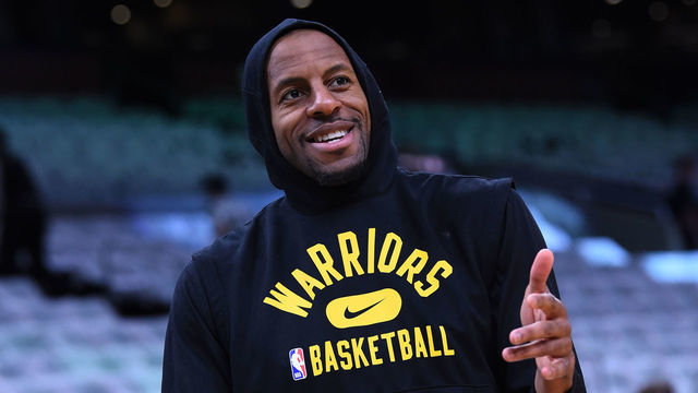 BOSTON, MA - JUNE 10: Andre Iguodala #9 of the Golden State Warriors smiles prior to the game against the Boston Celtics during Game Four of the 2022 NBA Finals on June 10, 2022 at TD Garden in Boston, Massachusetts. NOTE TO USER: User expressly acknowledges and agrees that, by downloading and or using this photograph, user is consenting to the terms and conditions of Getty Images License Agreement. Mandatory Copyright Notice: Copyright 2022 NBAE