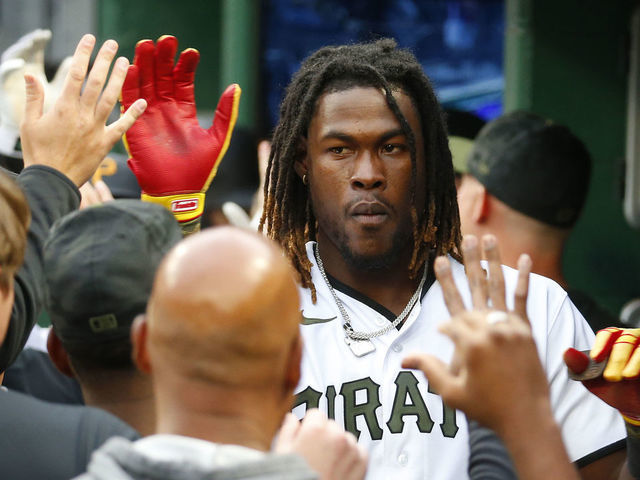 Oneil Cruz of the Pittsburgh Pirates laughs during batting practice News  Photo - Getty Images