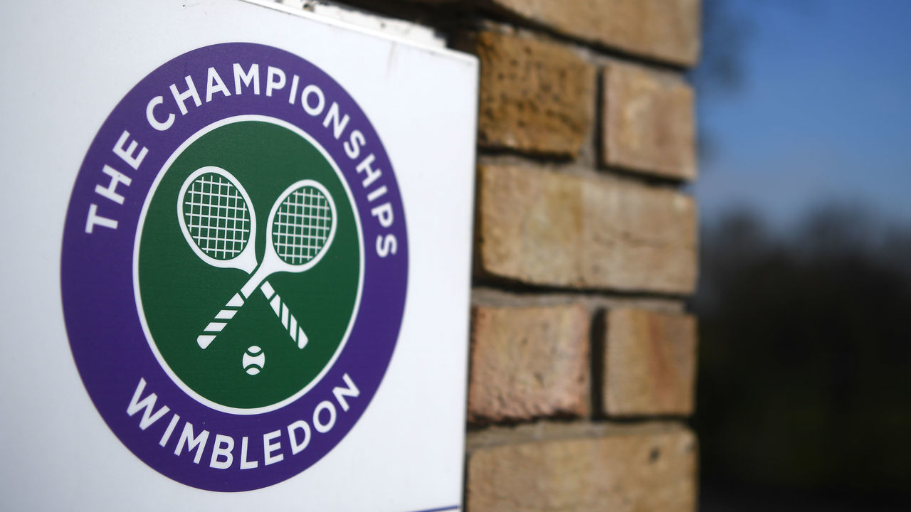 LONDON, ENGLAND - APRIL 01: A detailed view of A Wimbledon Logo at The All England Tennis and Croquet Club, best known as the venue for the Wimbledon Tennis Championships, on April 01, 2020 in London, England. The Coronavirus (COVID-19) pandemic has spread to many countries across the world, claiming over 40,000 lives and infecting hundreds of thousands more.