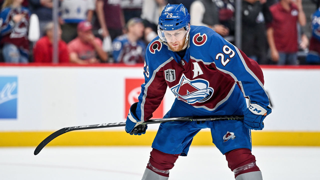 DENVER, CO - JUNE 18: Colorado Avalanche center Nathan MacKinnon (29) skates during the Stanley Cup Finals game 2 between the Tampa Bay Lightning and the Colorado Avalanche at Ball Arena in Denver, Colorado on June 18, 2022.