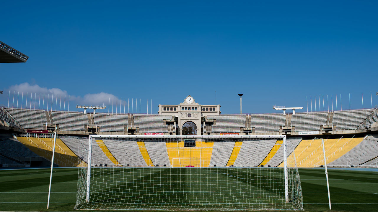 BARCELONA, SPAIN - MARCH 11: A general view of the Estadi Olimpic Lluis Companys ahead of a Tottenham Hotspur training session on March 11, 2019 at Estadi Olimpic Lluis Companys in Barcelona, Spain.