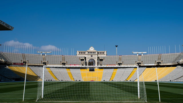 BARCELONA, SPAIN - MARCH 11: A general view of the Estadi Olimpic Lluis Companys ahead of a Tottenham Hotspur training session on March 11, 2019 at Estadi Olimpic Lluis Companys in Barcelona, Spain.