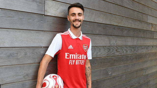 ST ALBANS, ENGLAND - JUNE 21: Arsenal Unveil new signing Fabio Vieira at London Colney on June 21, 2022 in St Albans, England.