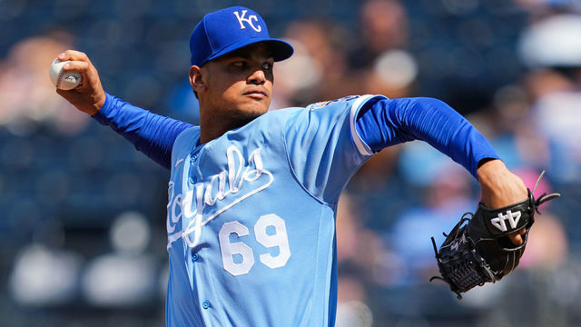 KANSAS CITY, MO - JUNE 05: Albert Abreu #69 of the Kansas City Royals pitches against the Houston Astros during the ninth inning at Kauffman Stadium on June 5, 2022 in Kansas City, Missouri.