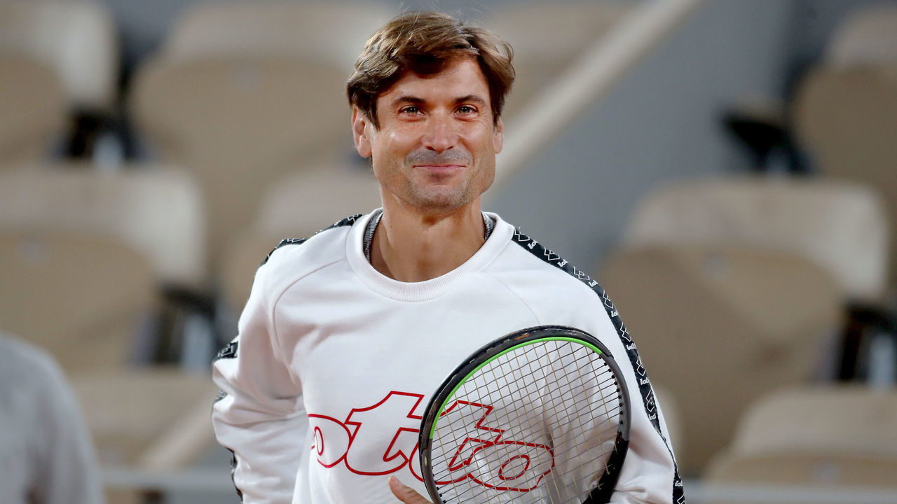 PARIS, FRANCE September 24. Coach David Ferrer talks with Alexander Zverev of Germany during practice on Court Philippe-Chatrier in preparation for the 2020 French Open Tennis Tournament at Roland Garros on September 24th 2020 in Paris, France.