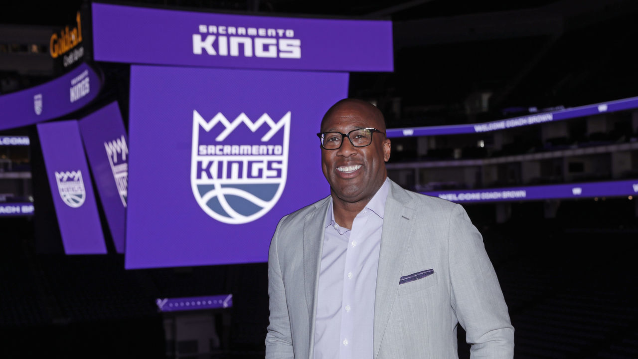 SACRAMENTO, CA - JUNE 21: Mike Brown the new Head Coach of the Sacramento Kings poses for a photo after a press conference on June 21, 2022 at the Golden 1 Center in Sacramento, California. NOTE TO USER: User expressly acknowledges and agrees that, by downloading and/or using this Photograph, user is consenting to the terms and conditions of the Getty Images License Agreement. Mandatory Copyright Notice: Copyright 2022 NBAE
