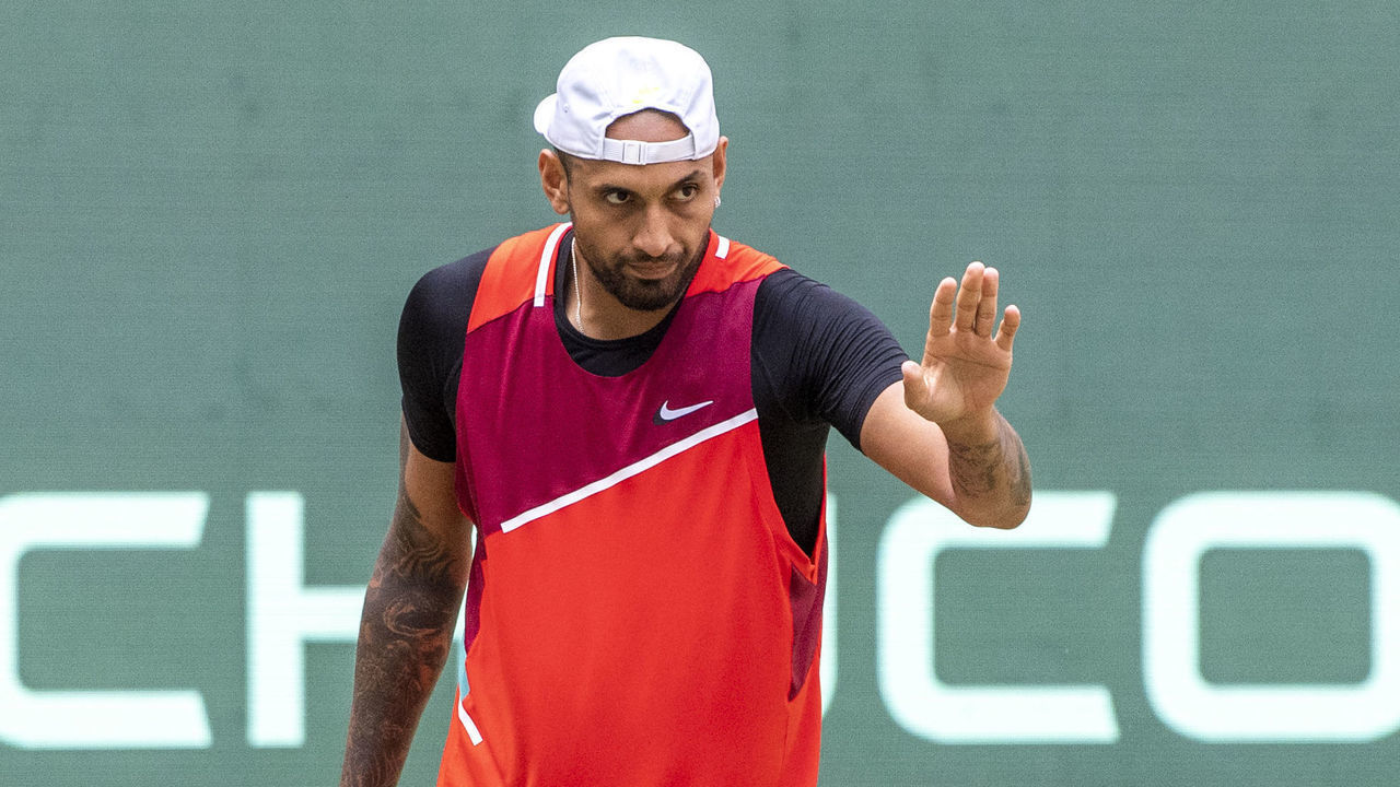 18 June 2022, North Rhine-Westphalia, Halle (westfalen): Tennis, ATP Tour - Halle/Westfalen, Singles, Men, Semifinals, Hubert Hurkacz (Poland) - Nick Kyrgios (Australia), Nick Kyrgios Apologizes Photo: David Inderlied/dpa