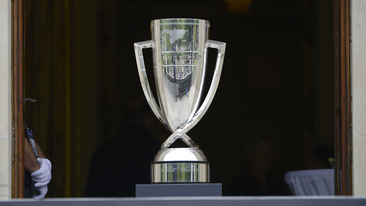 GENEVA, SWITZERLAND - SEPTEMBER 18: A general view of the Laver Cup trophy during the official welcome ceremony prior to the Laver Cup 2019 at Palexpo, on September 18, 2019 in Geneva, Switzerland. The Laver Cup consists of six players from the rest of the World competing against their counterparts from Europe. John McEnroe will captain the Rest of the World team and Europe will be captained by Bjorn Borg. The event runs from 20-22 Sept.