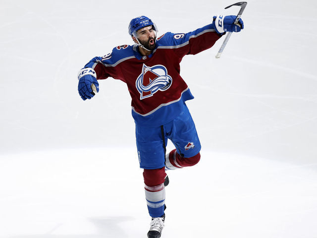 DENVER, COLORADO - JUNE 02: Nazem Kadri #91 of the Colorado Avalanche celebrates a goal scored by Artturi Lehkonen #62 on Mike Smith #41 of the Edmonton Oilers during the second period in Game Two of the Western Conference Final of the 2022 Stanley Cup Playoffs at Ball Arena on June 02, 2022 in Denver, Colorado.
