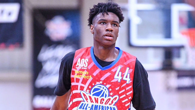 LAS VEGAS, NV - JUNE 07: JaKobe Walter looks on during the Pangos All-American Camp on June 7, 2021 at the Tarkanian Basketball Academy in Las Vegas, NV.