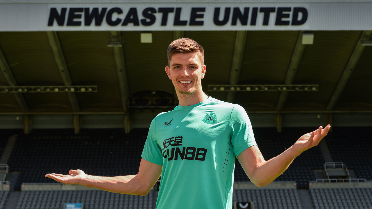NEWCASTLE UPON TYNE, ENGLAND - JUNE 23: Nick Pope poses for photographs during a media call at St. James' Park on June 23, 2022 in Newcastle upon Tyne, England.