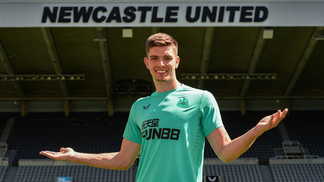 NEWCASTLE UPON TYNE, ENGLAND - JUNE 23: Nick Pope poses for photographs during a media call at St. James' Park on June 23, 2022 in Newcastle upon Tyne, England.