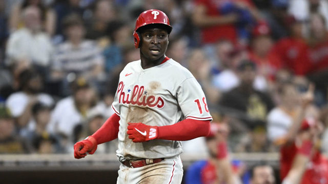 SAN DIEGO, CA - JUNE 23: Didi Gregorius #18 of the Philadelphia Phillies runs as he scores during the fifth inning of a baseball game against the San Diego Padres June 23, 2022 at Petco Park in San Diego, California.