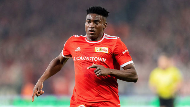 BERLIN, GERMANY - APRIL 29: Taiwo Awoniyi of 1.FC Union Berlin in action during the Bundesliga match between 1. FC Union Berlin and SpVgg Greuther Fürth at Stadion An der Alten Foersterei on April 29, 2022 in Berlin, Germany.