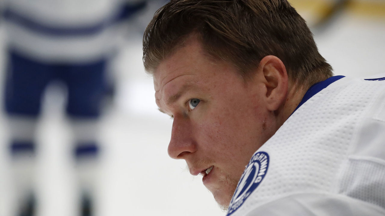 DENVER, COLORADO - JUNE 24: Ondrej Palat #18 of the Tampa Bay Lightning looks on during warm-up before Game Five of the 2022 Stanley Cup Final bat Ball Arena on June 24, 2022 in Denver, Colorado.