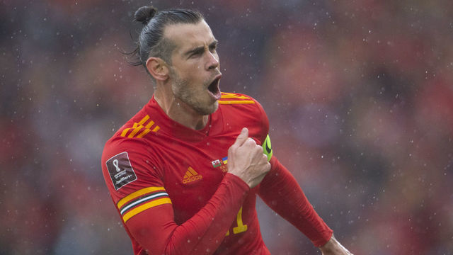 CARDIFF, WALES - JUNE 05: Gareth Bale of Wales celebrates their team's goal during the FIFA World Cup Qualifier between Wales and Ukraine at Cardiff City Stadium on June 05, 2022 in Cardiff, Wales.