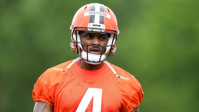 BEREA, OH - JUNE 14: Deshaun Watson #4 of the Cleveland Browns looks on during the Cleveland Browns mandatory minicamp at CrossCountry Mortgage Campus on June 14, 2022 in Berea, Ohio.