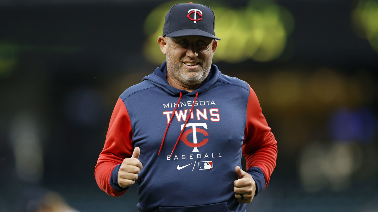 SEATTLE, WASHINGTON - JUNE 14: Pitching coach Wes Johnson #47 of the Minnesota Twins looks on during the game against the Seattle Mariners at T-Mobile Park on June 14, 2022 in Seattle, Washington.