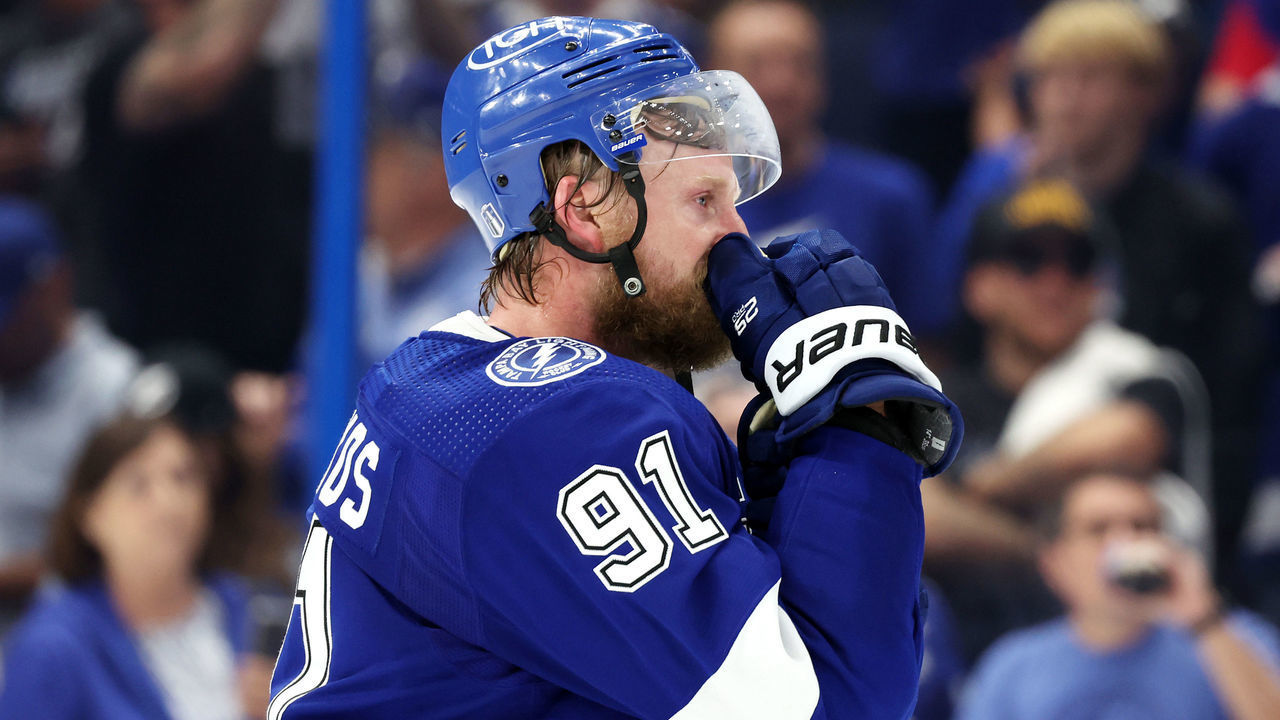 TAMPA, FLORIDA - JUNE 26: Steven Stamkos #91 of the Tampa Bay Lightning reacts after losing to the Colorado Avalanche 2-1 in Game Six of the 2022 NHL Stanley Cup Final at Amalie Arena on June 26, 2022 in Tampa, Florida.