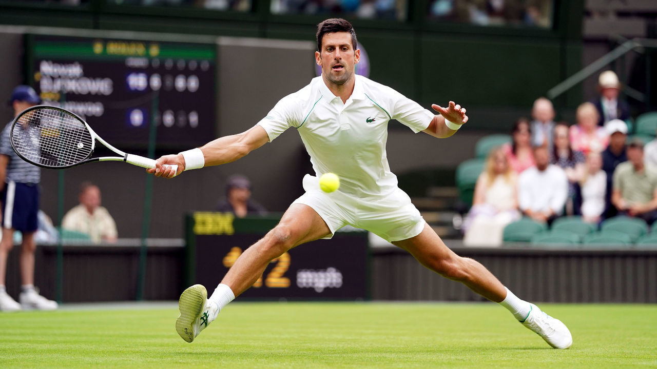 Novak Djokovic in action against Soon Woo Kwon on day one of the 2022 Wimbledon Championships at the All England Lawn Tennis and Croquet Club, Wimbledon. Picture date: Monday June 27, 2022.