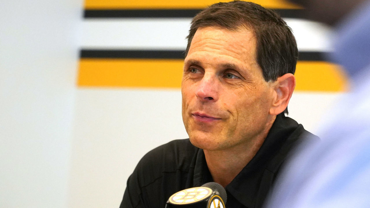BRIGHTON, MASSACHUSETTS - JULY 23: General manager Don Sweeney of the Boston Bruins prepares for the first round of the 2021 NHL Entry Draft at Warrior Ice Arena on July 23, 2021 in Brighton, Massachusetts.