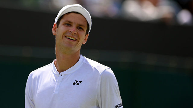 LONDON, ENGLAND - JUNE 27: Hubert Hurkacz of Poland reacts against Alejandro Davidovich Fokina of Spain during the Men's Singles First Round match during Day One of The Championships Wimbledon 2022 at All England Lawn Tennis and Croquet Club on June 27, 2022 in London, England.