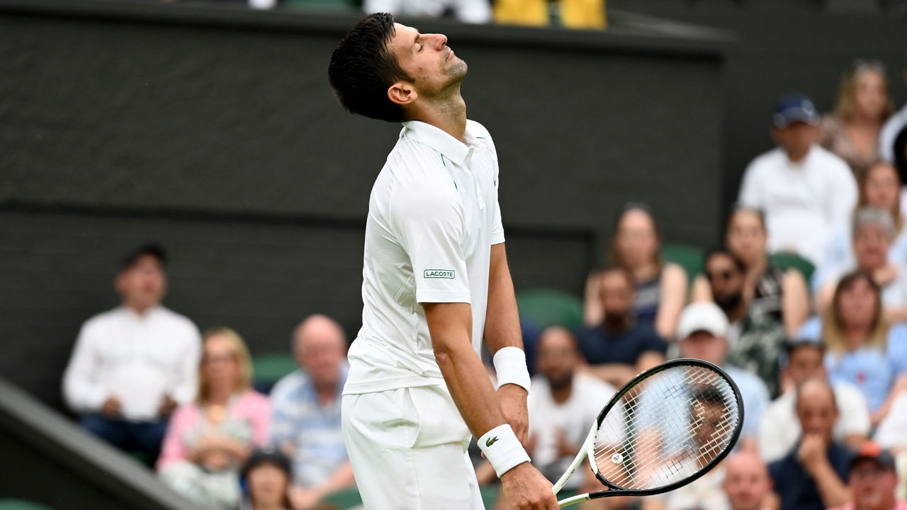 LONDON, ENGLAND - JUNE 27: Novak Djokovic of Serbia's match against Soonwoo Kwon of South Korea during the Men's Singles First Round match during Day One of The Championships Wimbledon 2022 at All England Lawn Tennis and Croquet Club on June 27, 2022 in London, England.