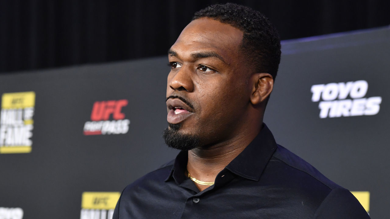 LAS VEGAS, NEVADA - SEPTEMBER 23: Former UFC light heavyweight champion Jon Jones poses on the red carpet prior to the UFC Hall of Fame Class of 2020 Induction Ceremony at Park Theater at Park MGM on September 23, 2021 in Las Vegas, Nevada.