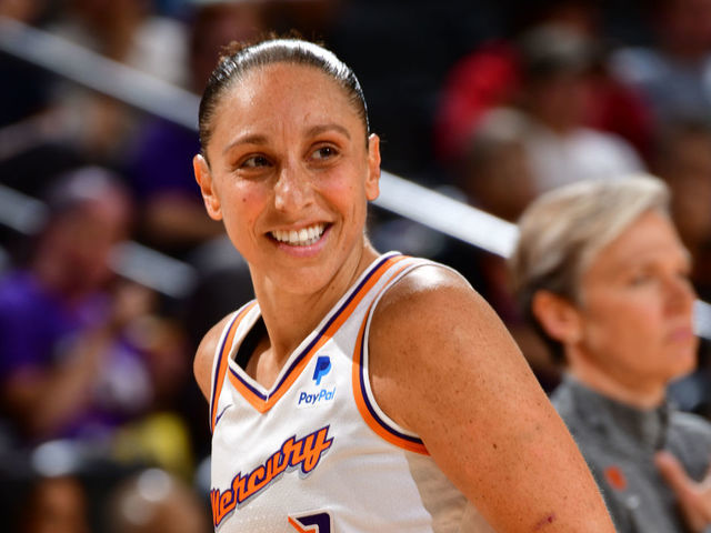 PHOENIX, AZ - JUNE 27: Diana Taurasi #3 of the Phoenix Mercury smiles during the game against the Indiana Fever on June 27, 2022 at Footprint Center in Phoenix, Arizona. Mandatory Copyright Notice: Copyright 2021 NBAE