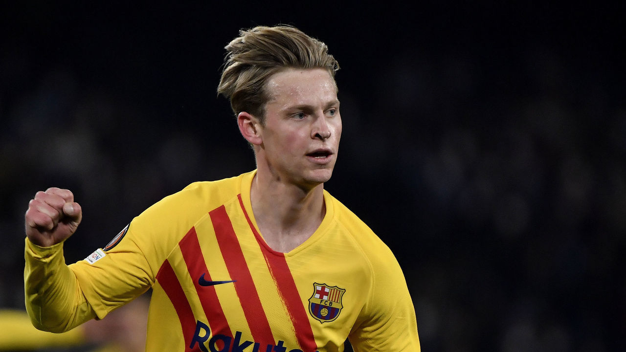 DIEGO ARMANDO MARADONA STADIUM, NAPLES, ITALY - 2022/02/24: Frenkie de Jong of Barcelona celebrates after scoring the goal of 0-2 during the Europa League Knock-out Play-off Second leg football match between SSC Napoli and FC Barcelona. FC Barcelona won 4-2 and qualified for round of 16.