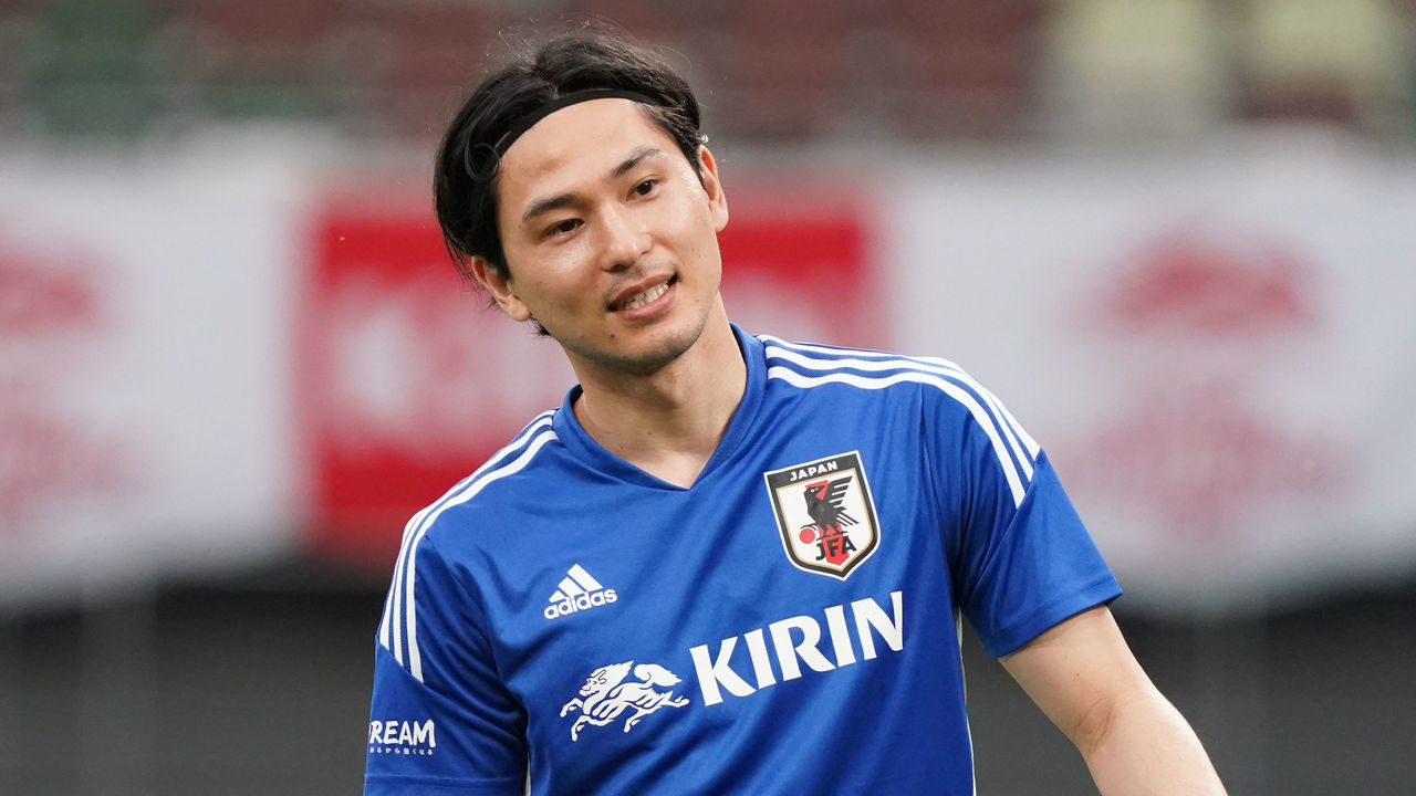 TOKYO, JAPAN - JUNE 05: Takumi Minamino is seen during a Japan training session ahead of the international friendly against Brazil at National Stadium on June 05, 2022 in Tokyo, Japan.