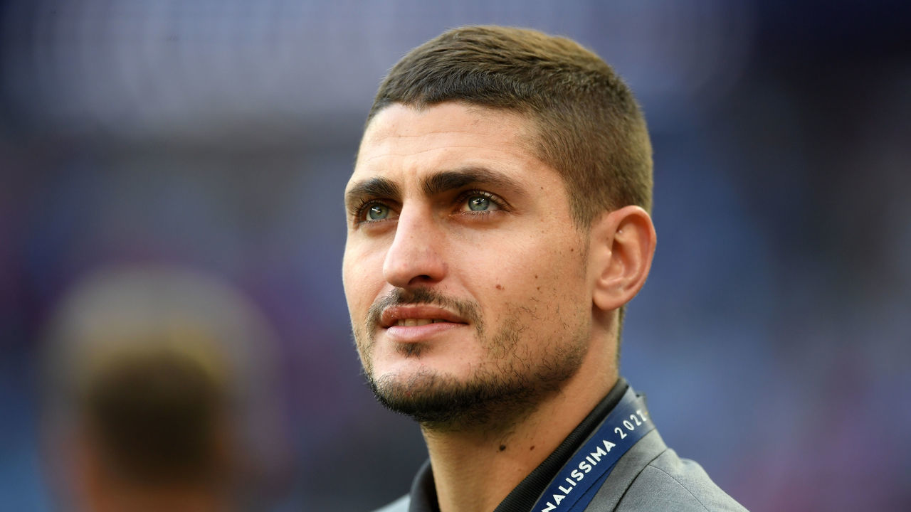 LONDON, ENGLAND - JUNE 01: Marco Verratti of Italy looks on prior to kick off of the 2022 Finalissima match between Italy and Argentina at Wembley Stadium on June 01, 2022 in London, England.