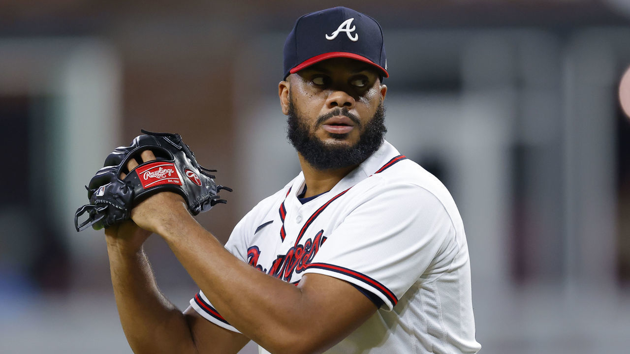 ATLANTA, GA - JUNE 26: Kenley Jansen #74 of the Atlanta Braves pitches during the ninth inning against the Los Angeles Dodgers at Truist Park on June 26, 2022 in Atlanta, Georgia.