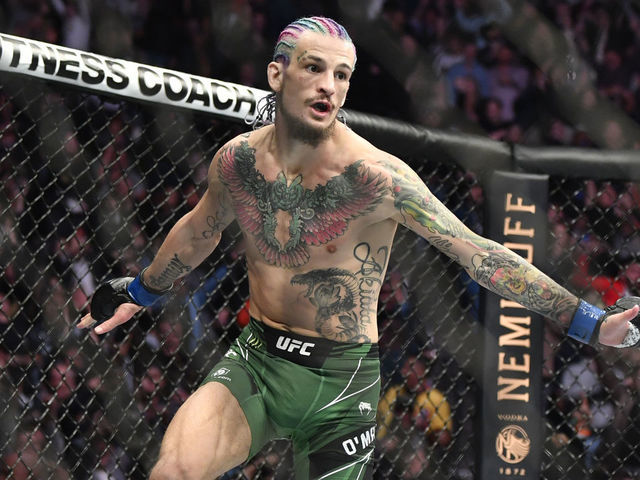 LAS VEGAS, NEVADA - DECEMBER 11: Sean O'Malley reacts after defeating Raulian Paiva of Brazil in their bantamweight bout during UFC 269 on December 11, 2021 in Las Vegas, Nevada.
