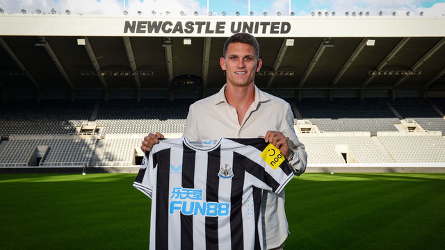 NEWCASTLE UPON TYNE, ENGLAND - JUNE 28: Sven Botman poses for photos at St. James Park on June 28, 2022 in Newcastle upon Tyne, England.