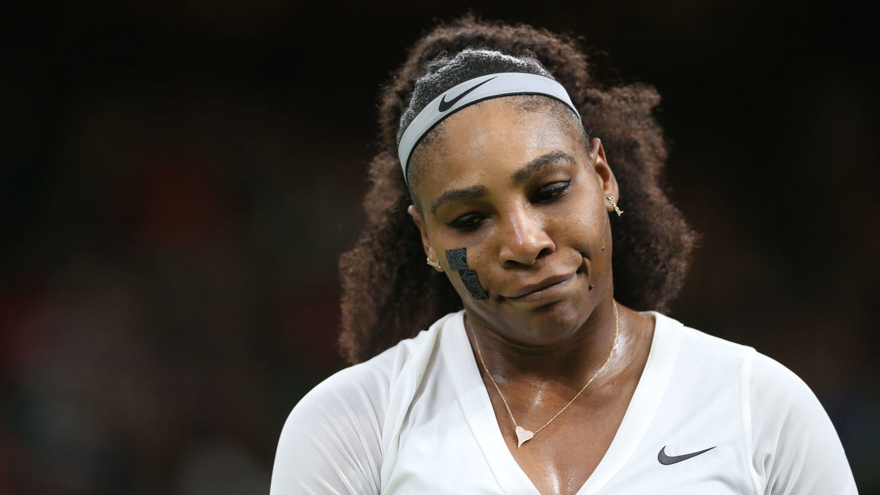 LONDON, ENGLAND - JUNE 28: Serena Williams (USA) during her Ladiess Singles First Round match against Harmony Tan (FRA) during day two of The Championships Wimbledon 2022 at All England Lawn Tennis and Croquet Club on June 28, 2022 in London, England.