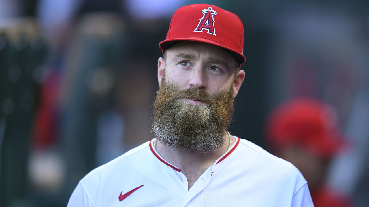 ANAHEIM, CA - APRIL 23: Archie Bradley #23 of the Los Angeles Angels before playing the Baltimore Orioles at Angel Stadium of Anaheim on April 23, 2022 in Anaheim, California.
