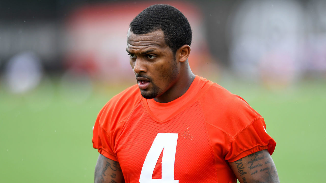 BEREA, OH - JUNE 01: Deshaun Watson #4 of the Cleveland Browns walks off the field after the Cleveland Browns offseason workout at CrossCountry Mortgage Campus on June 1, 2022 in Berea, Ohio.