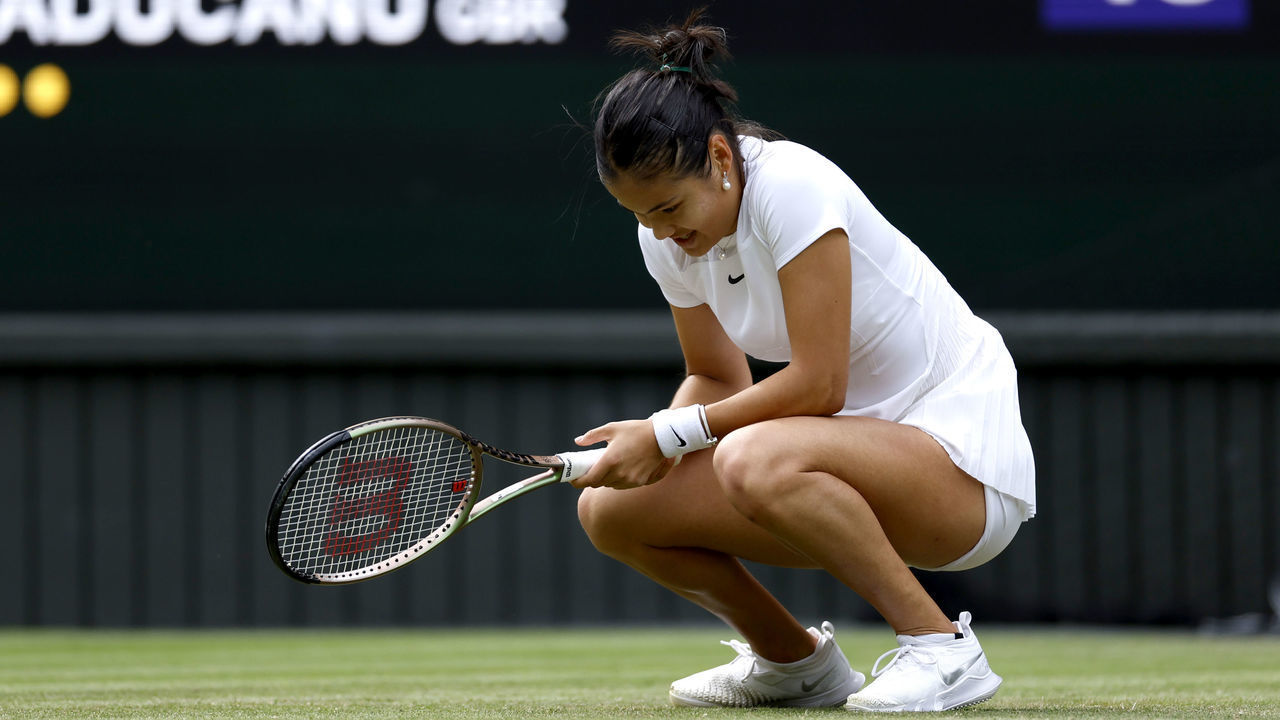Emma Raducanu in action against Caroline Garcia during day three of the 2022 Wimbledon Championships at the All England Lawn Tennis and Croquet Club, Wimbledon. Picture date: Wednesday June 29, 2022.